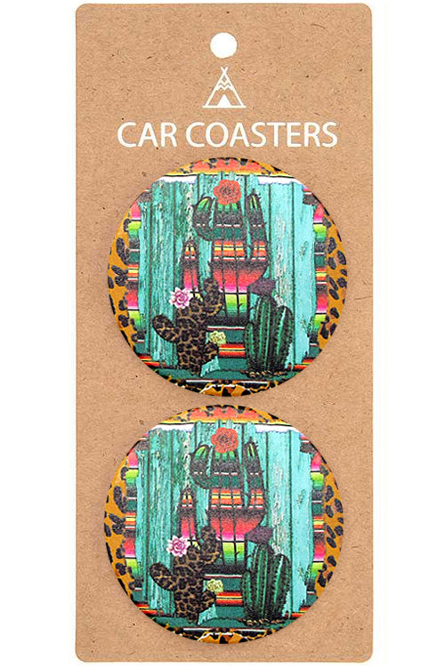 WESTERN STYLE CACTUS LEOPARD SERAPE BACKGROUND PRINT DRINK CAR COASTER 