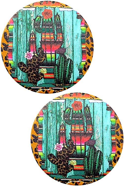 WESTERN STYLE CACTUS LEOPARD SERAPE BACKGROUND PRINT DRINK CAR COASTER 