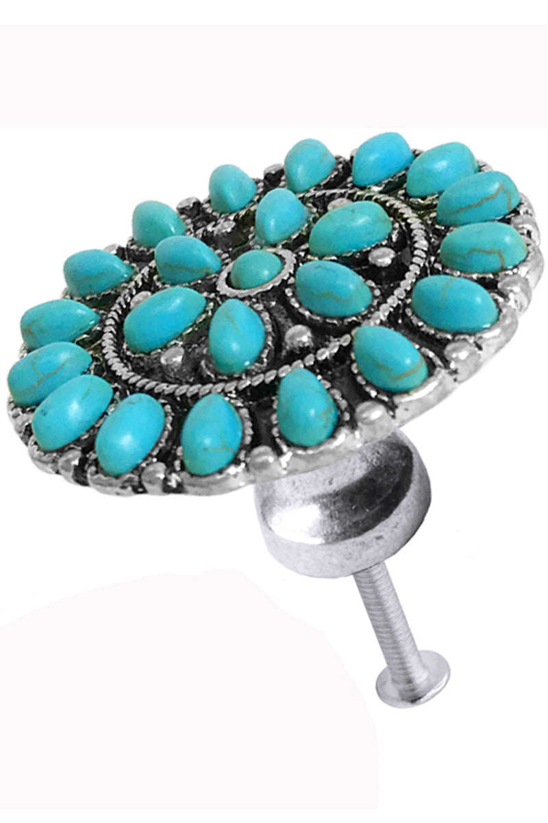 WESTERN STYLE CABLE TEXTURED CONCHO GEMSTONE FLOWER STYLE CASTING CABINET KNOB WITH SCREW