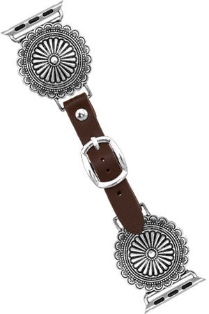 WESTERN NAVAJO CONCHO STYLE AZTEC TEXTURED FLOWER SHAPE CASTING APPLE WATCH LEATHER BUCKLE BANDS