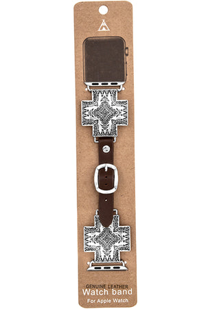 WESTERN NAVAJO CONCHO STYLE AZTEC TEXTURED CROSS SHAPE CASTING APPLE WATCH LEATHER BUCKLE BANDS