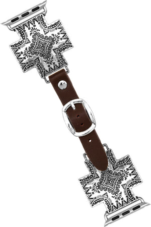 WESTERN NAVAJO CONCHO STYLE AZTEC TEXTURED CROSS SHAPE CASTING APPLE WATCH LEATHER BUCKLE BANDS