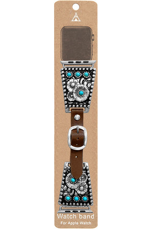 WESTERN  FLOWER GEMSTONE LEATHER APPLE WATCH BAND