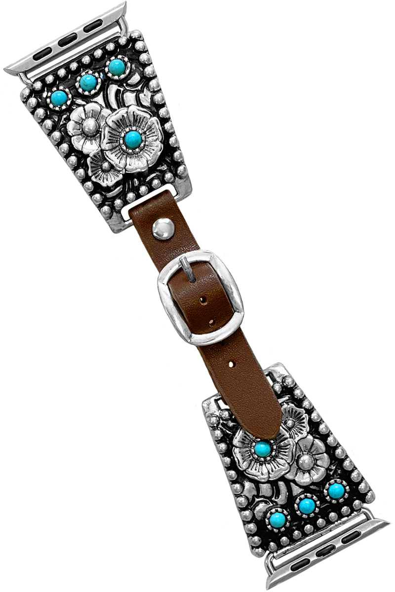 WESTERN  FLOWER GEMSTONE LEATHER APPLE WATCH BAND