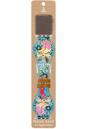 WESTERN BOOTS THUNDERBIRD FLOWER HORSE PRINTED FAUX LEATHER BUCKLE APPLE WATCH BAND