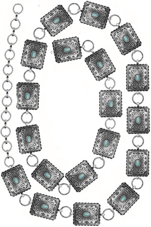 WESTERN CONCHO ANZAC RECTANGLE GEM STONE BELT - SM