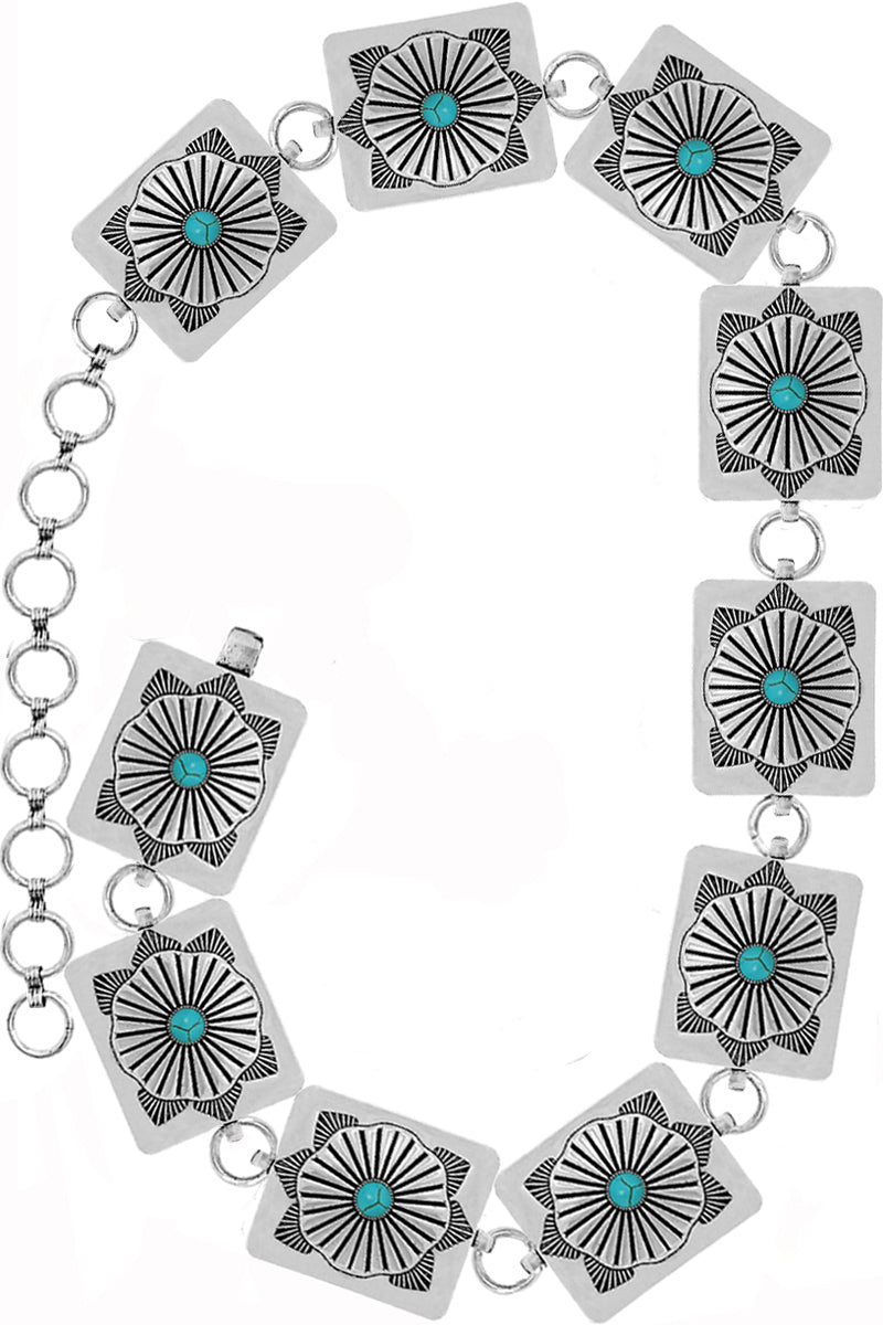 WESTERN GEMSTONE CONCHO FLOWER BAR FASHION CHAIN BELT