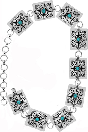 WESTERN GEMSTONE CONCHO FLOWER BAR FASHION CHAIN BELT