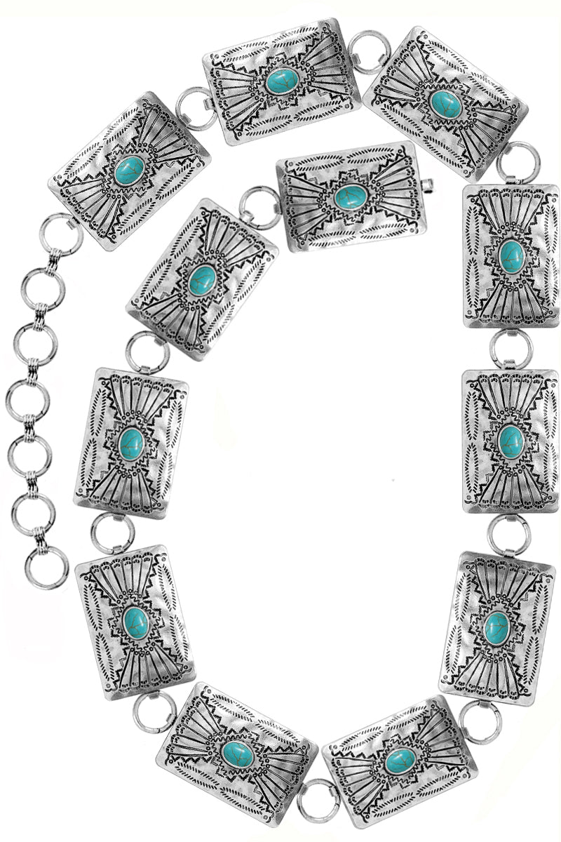 WESTERN CONCHO GEMSTONE AZTEC  BAR CHAIN BELT