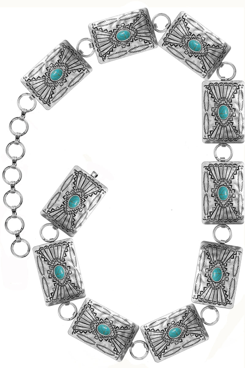 WESTERN CONCHO GEMSTONE AZTEC  BAR CHAIN BELT