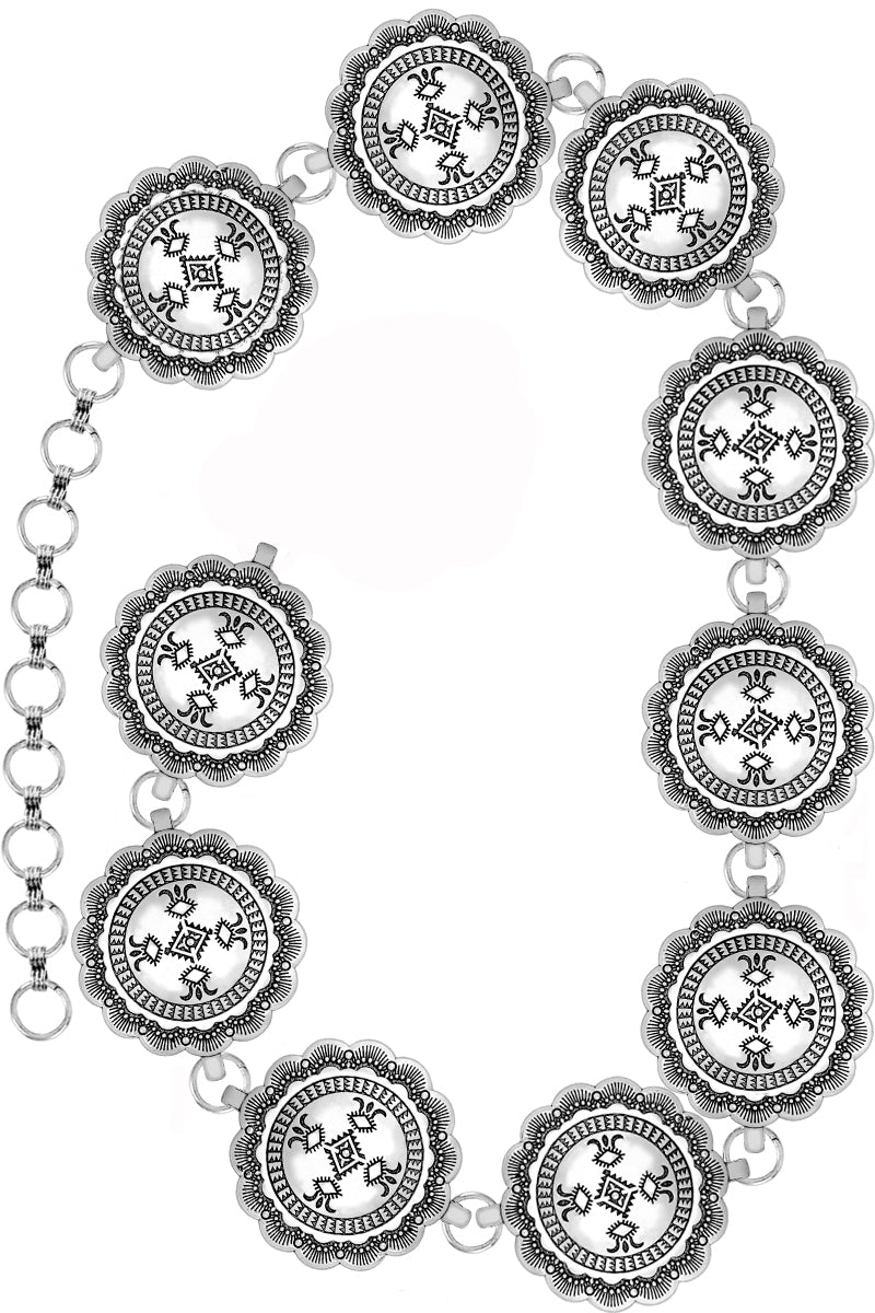 WESTERN  AZTEC CONCHO FLOWER CASTING FASHION CHAIN BELT