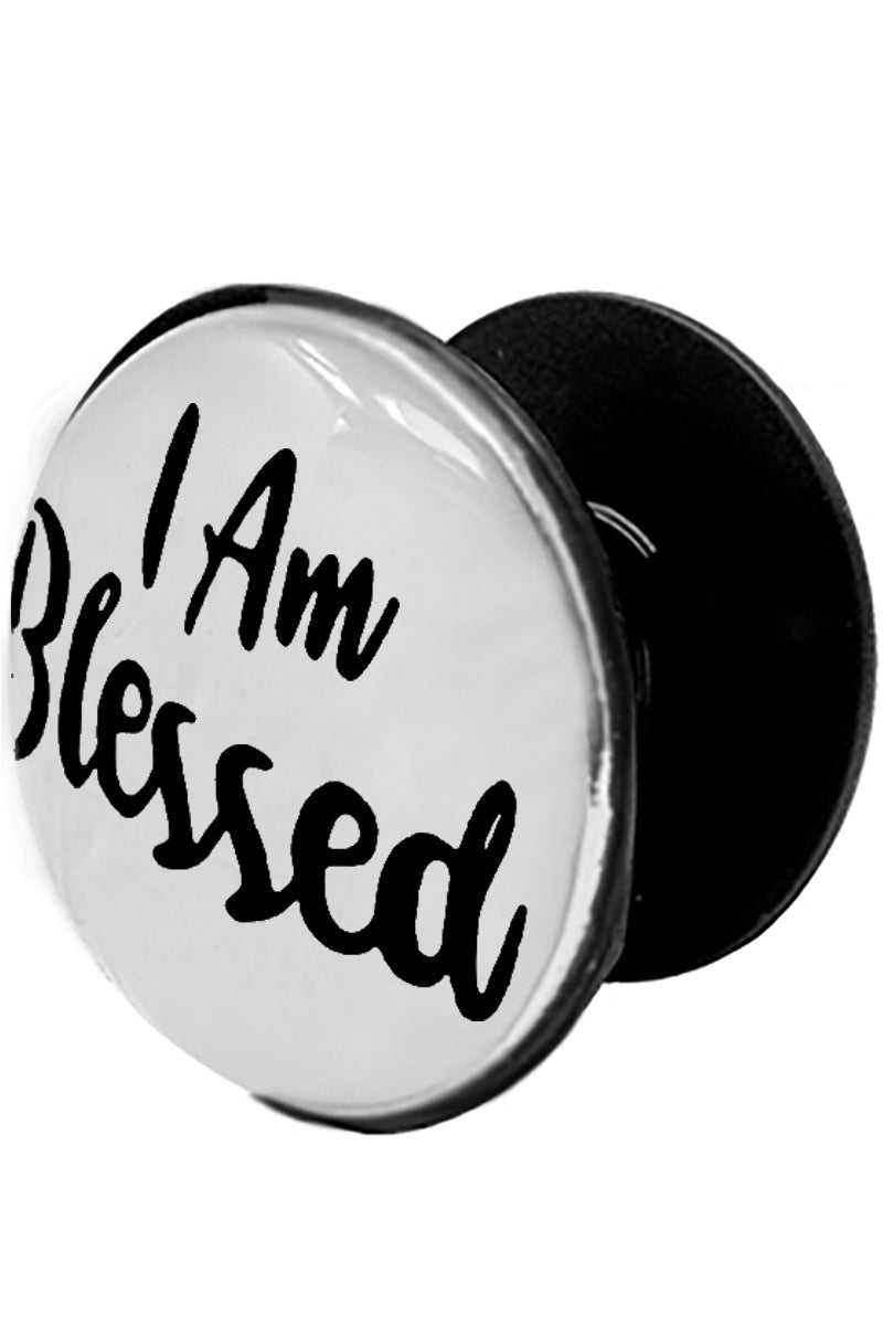 INSPIRATION "I AM BLESSED" MESSAGE GLASS TOP POP UP CELL PHONE Grip